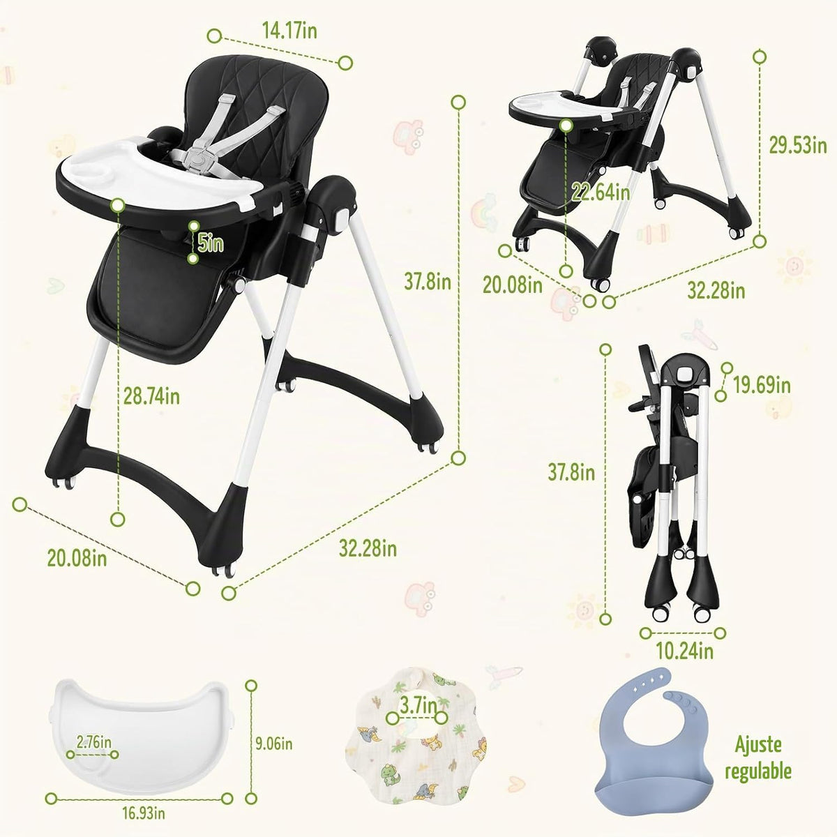 Sillas altas para bebés y niños pequeños, silla alta para bebé con...