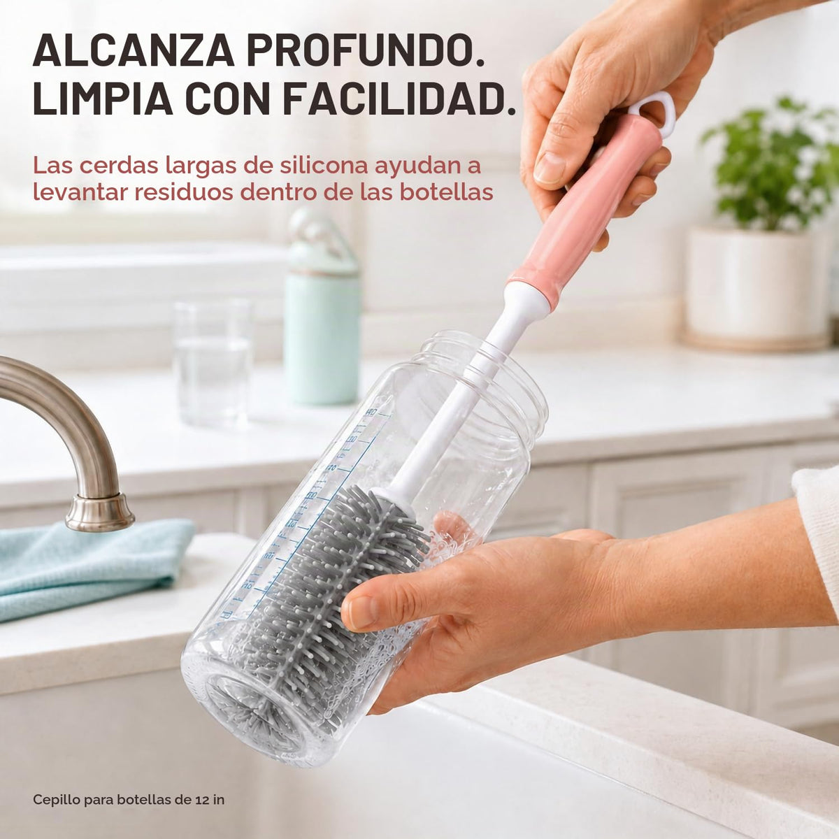 Juego de cepillos de silicona para botellas, 12" mango largo, p...