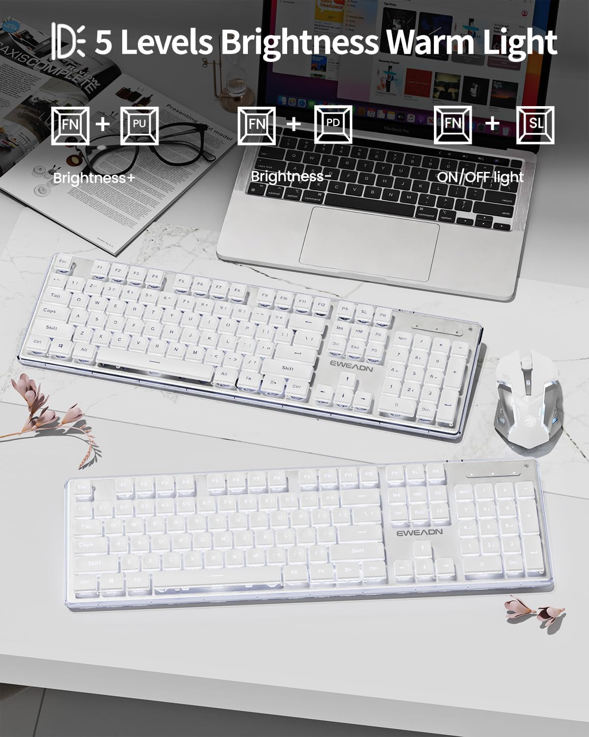 Combo de teclado y mouse inalámbricos con teclas de pudín retroilum...