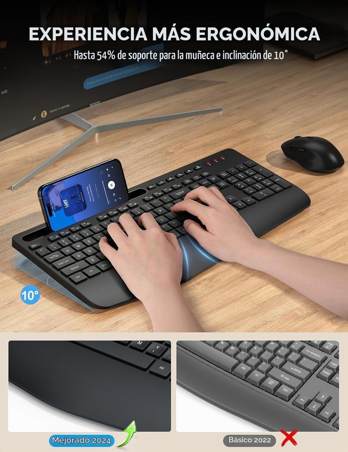 SABLUTE - Combo de teclado y mouse inalámbricos, paquete de 2, repo...