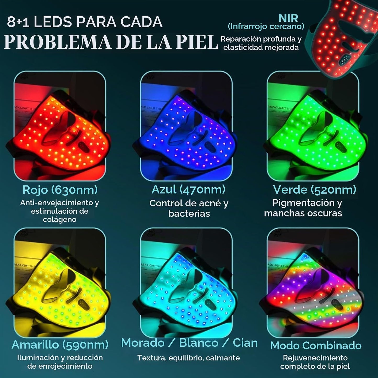 BluMora Terapia de luz roja para cara, terapia de luz LED inalámbri...