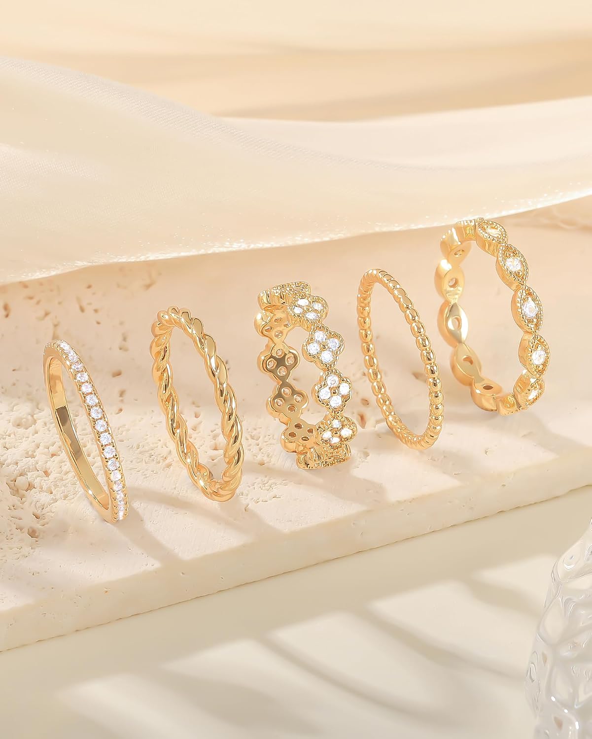 Anillos apilables de oro para mujer, no se deslustra, chapados en o...