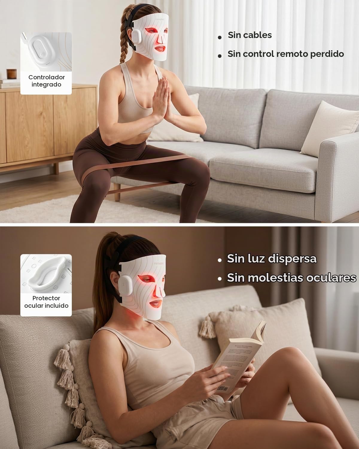 MINIXTEC Máscara de terapia de luz roja para cara \u2013 Máscara fa...