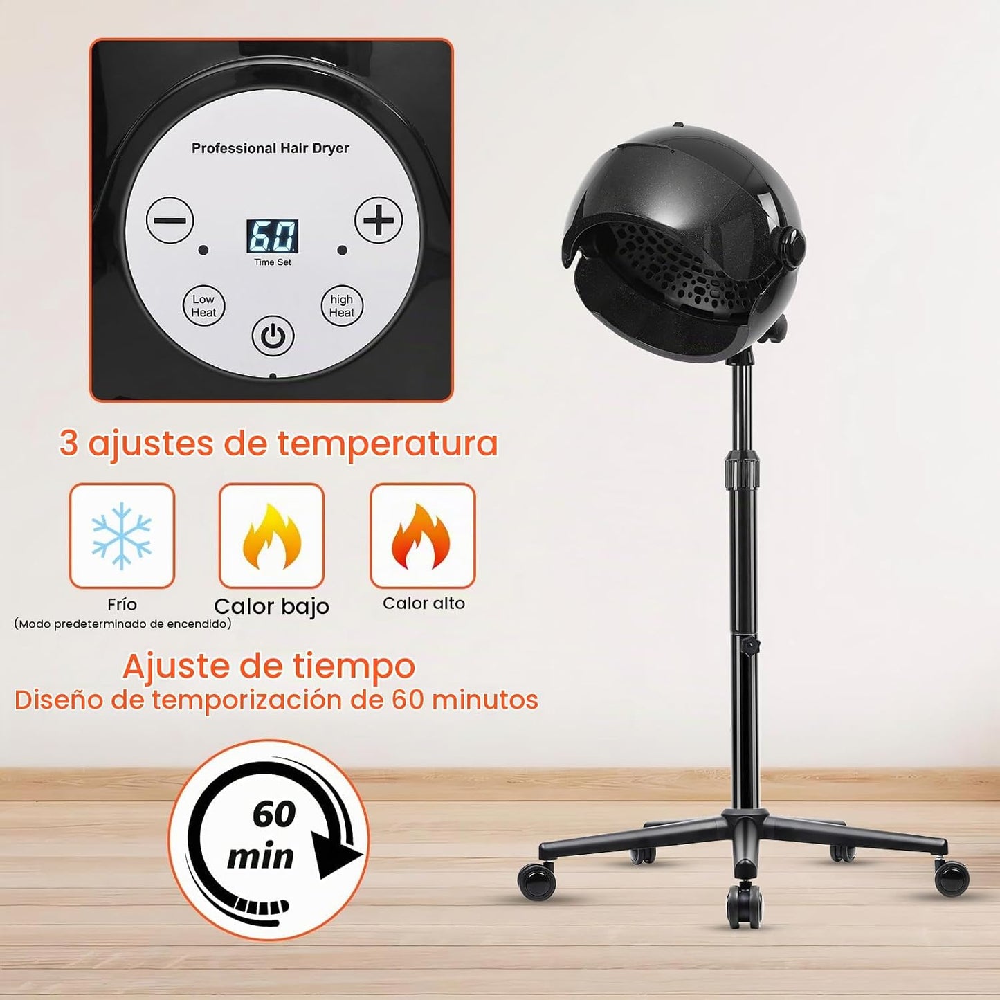 Wuissvnb Secador de pelo con capucha, secador de pelo de pie, secad...