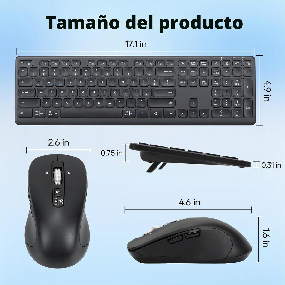 CITLLA Combo de teclado y mouse inalámbricos, teclas de interruptor...