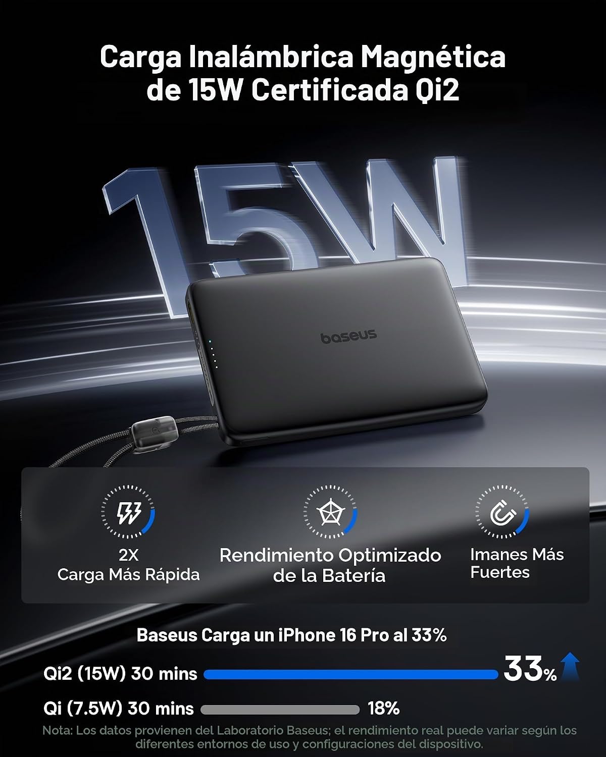 Baseus Picogo Qi2 - Cargador portátil Magsafe de 15 W, cargador por...