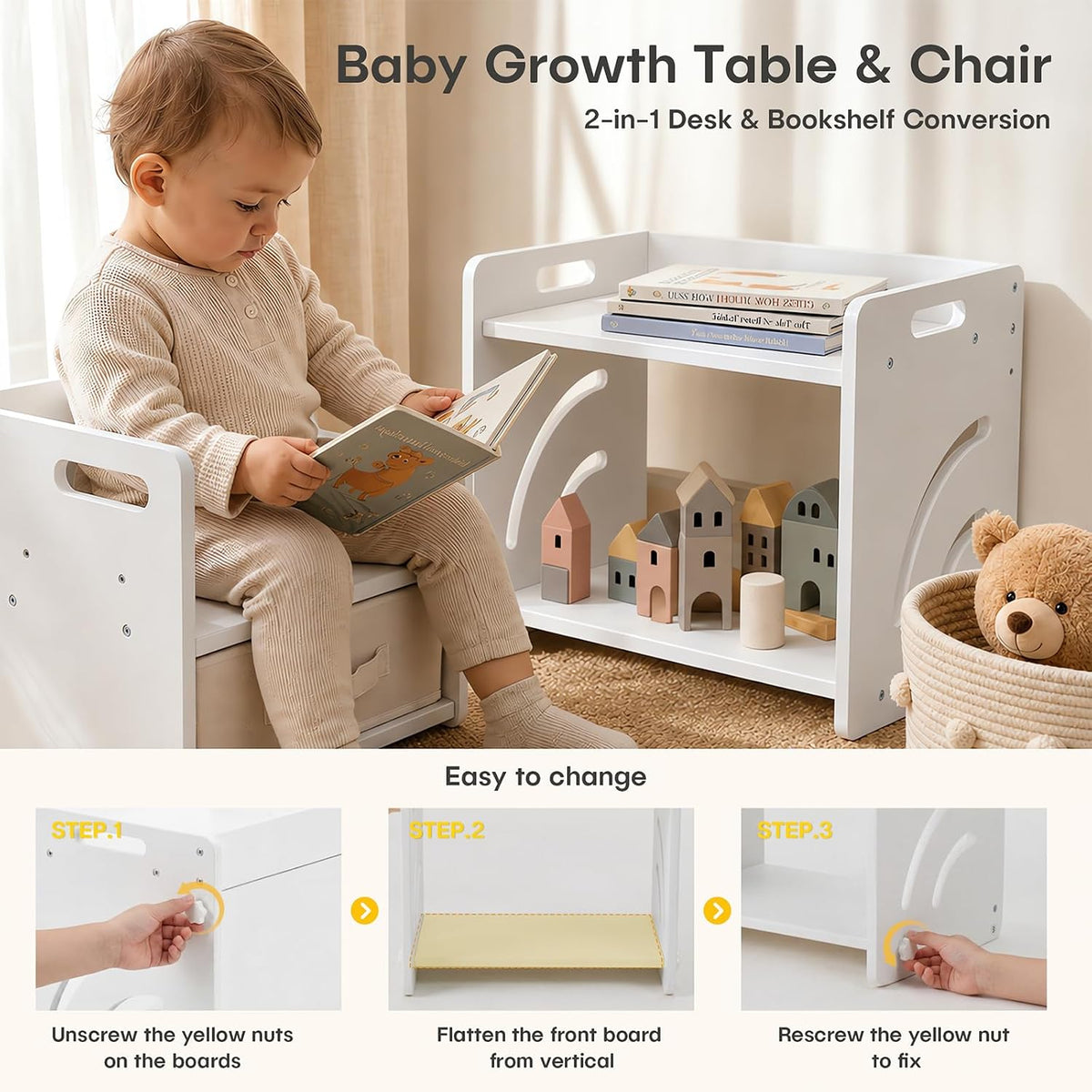 STEPLAY Montessori - Juego de mesa y silla para niños con caja de a...