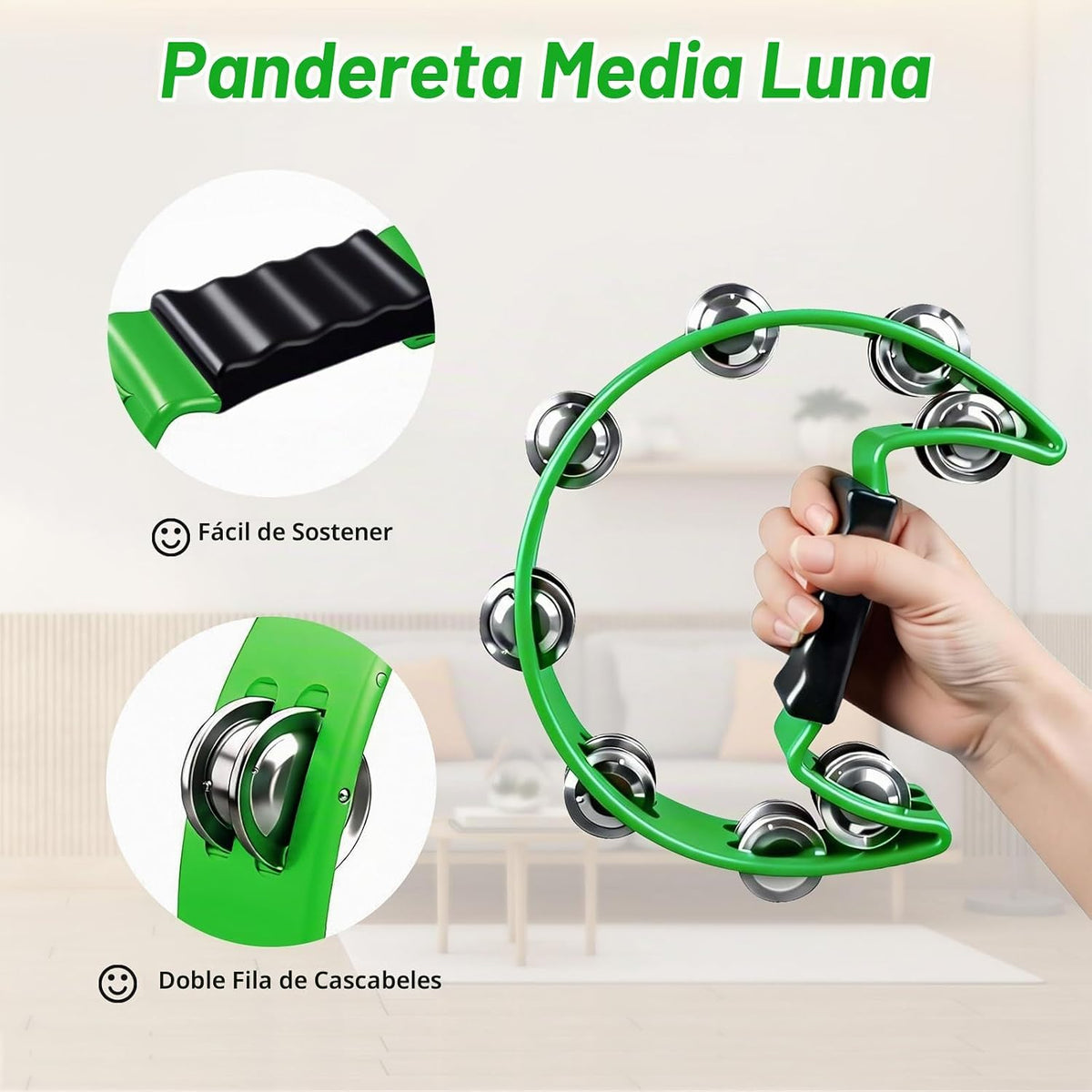 10 panderetas verdes para adultos y niños, pandereta de media luna,...