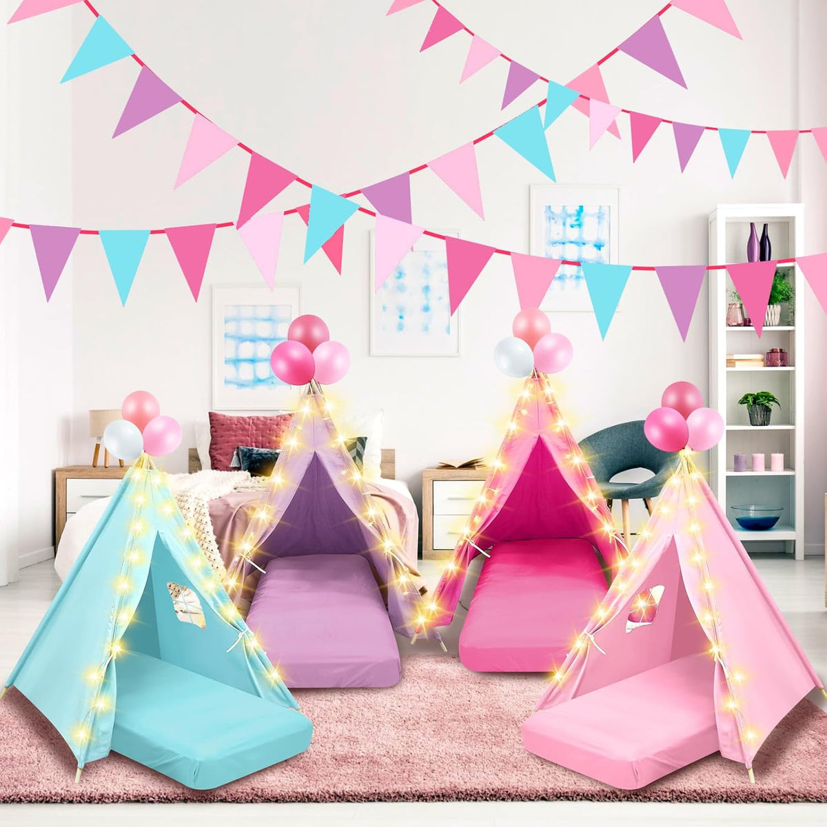 Lemosae Paquete de 4 Carpas Tipi para Niños Fiesta de Pijamas con C...