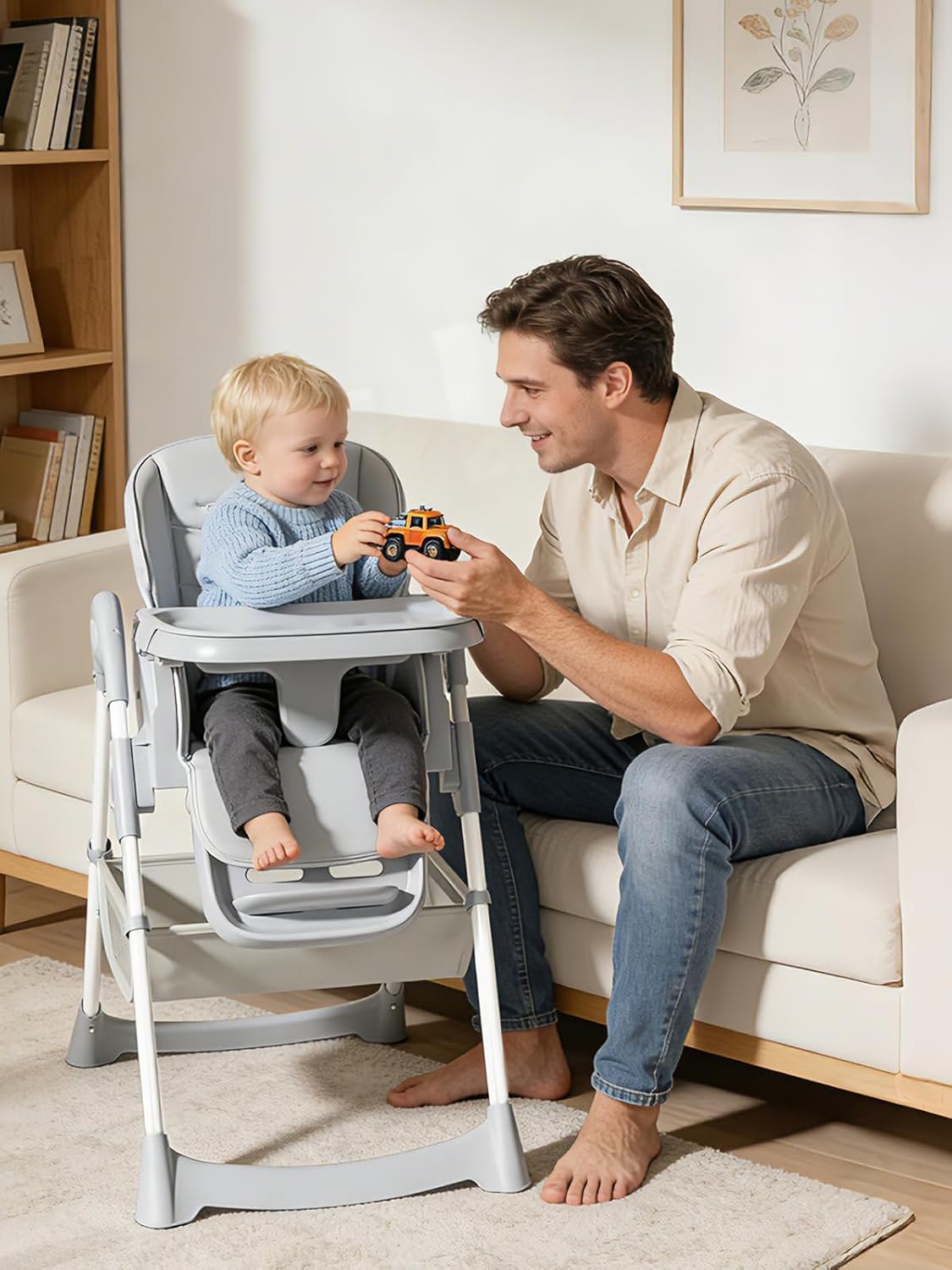 Meetaglow Silla alta para bebé, silla alta plegable convertible par...