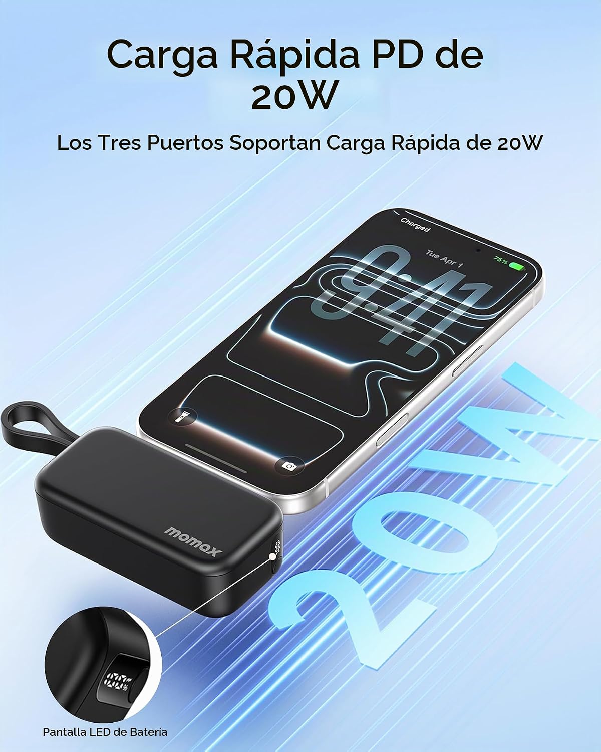 MOMAX Cargador portátil, 5000 mAh pequeño banco de energía PD 20 W...