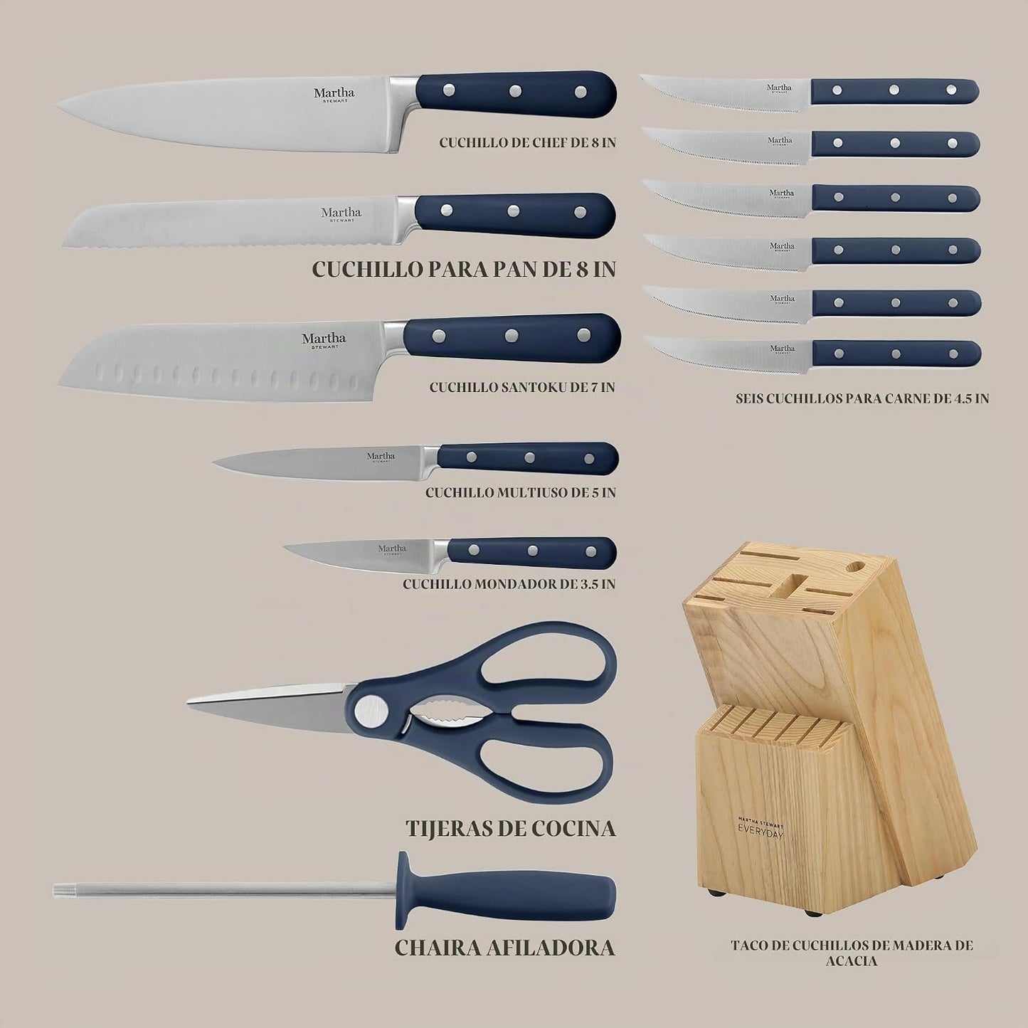 MARTHA STEWART Eastwalk - Juego de cubiertos de acero inoxidable de...