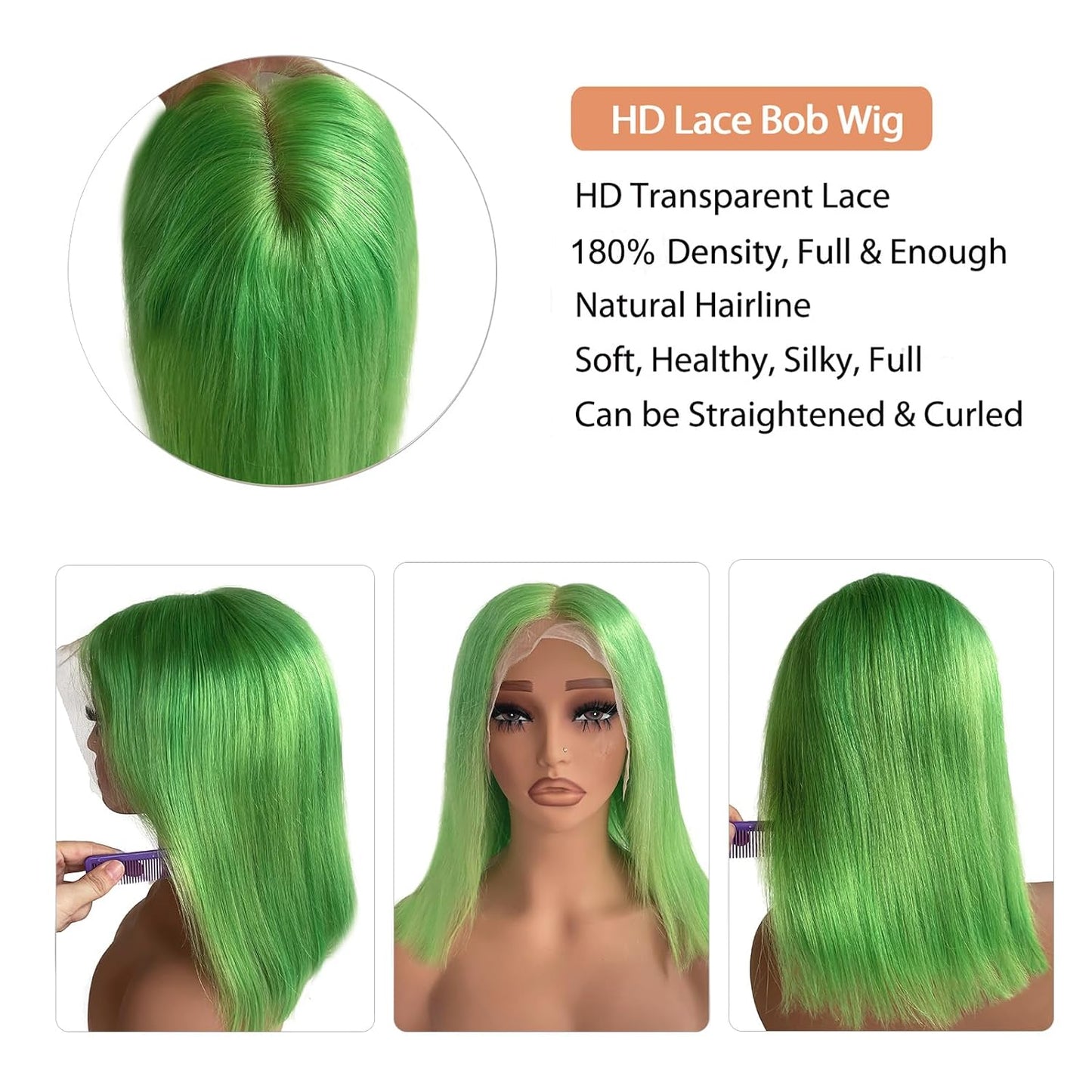 Munx Pelucas de cabello humano estilo Bob de 13 x 6 pulgadas con en...
