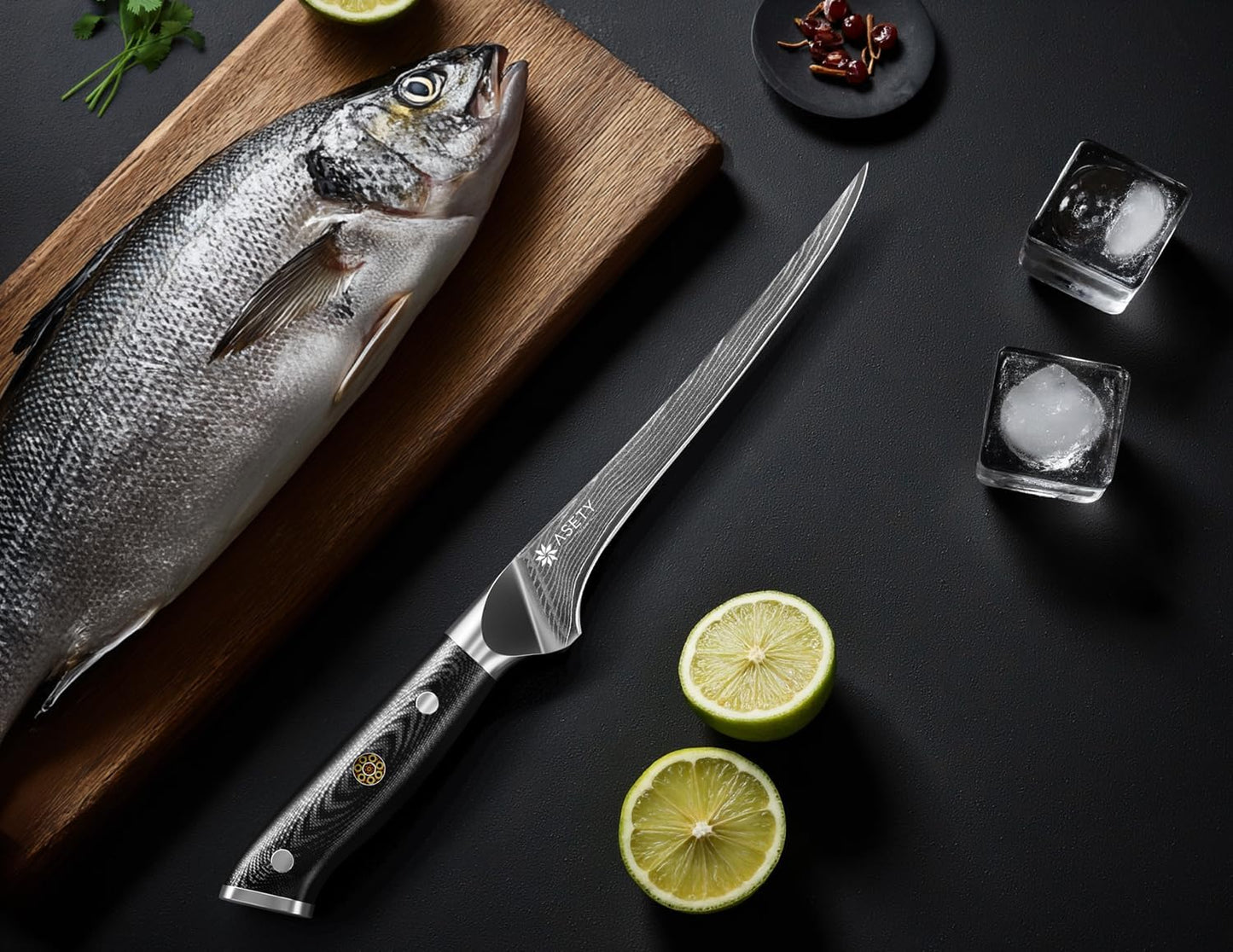 Cuchillo de filete de Damasco de 7 pulgadas, cuchillo de filete ult...