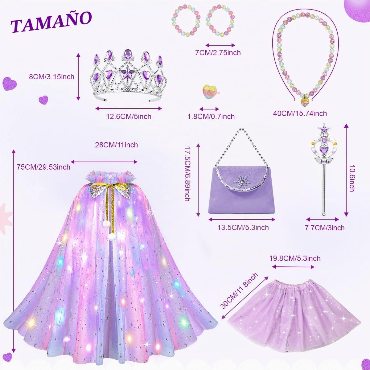 Meland Ropa de princesa para niña, 11 piezas de capa de princesa co...