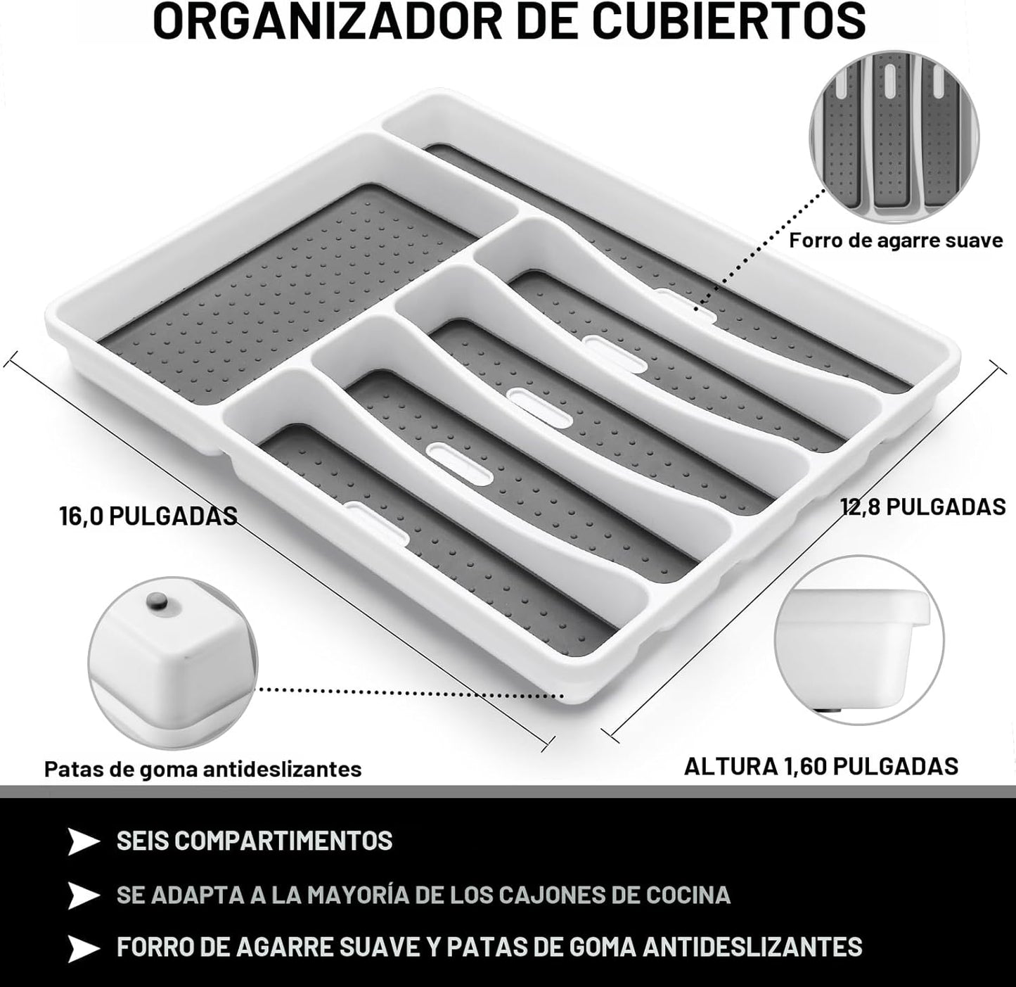 Juego de cubiertos negros de 49 piezas con organizador, juego de cu...