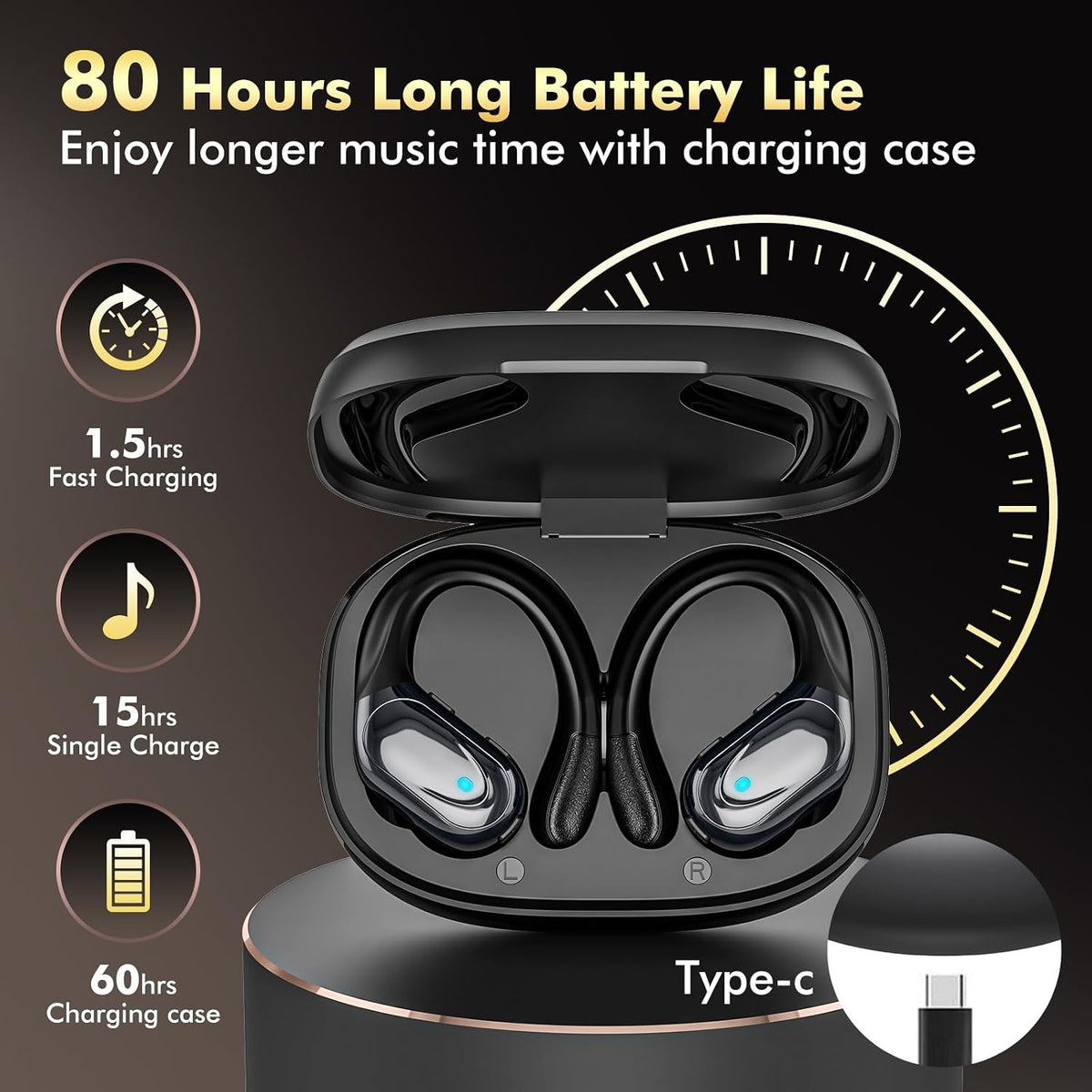 HAOYUYAN Auriculares inalámbricos, auriculares Bluetooth deportivos...