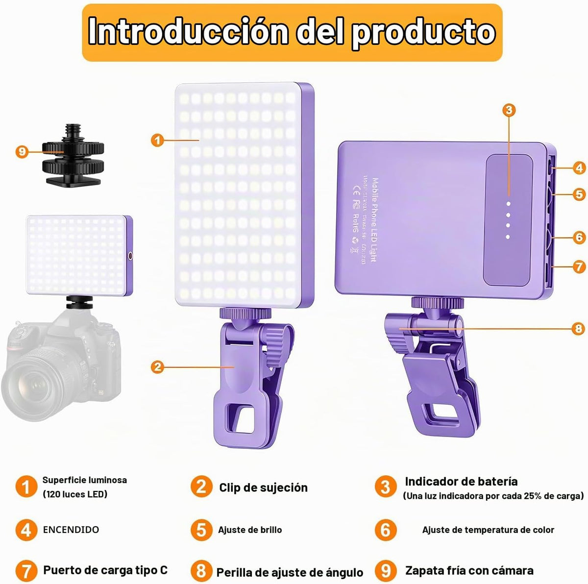 Luz de selfie de 120 LED para iPhone, luz de teléfono portátil con...