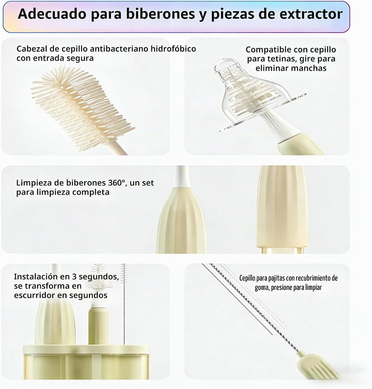 WHNL Kit de limpieza de biberones de silicona todo en uno con cepil...