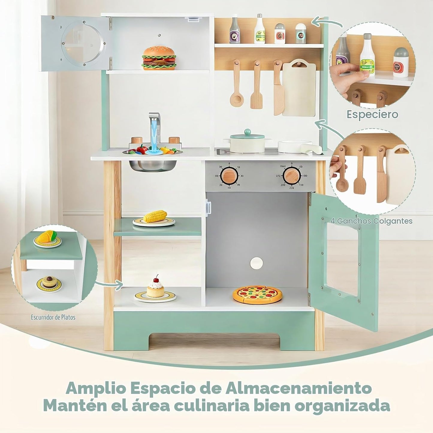 HONEY JOY Juego de cocina con pizarra, juego de cocina de madera pa...
