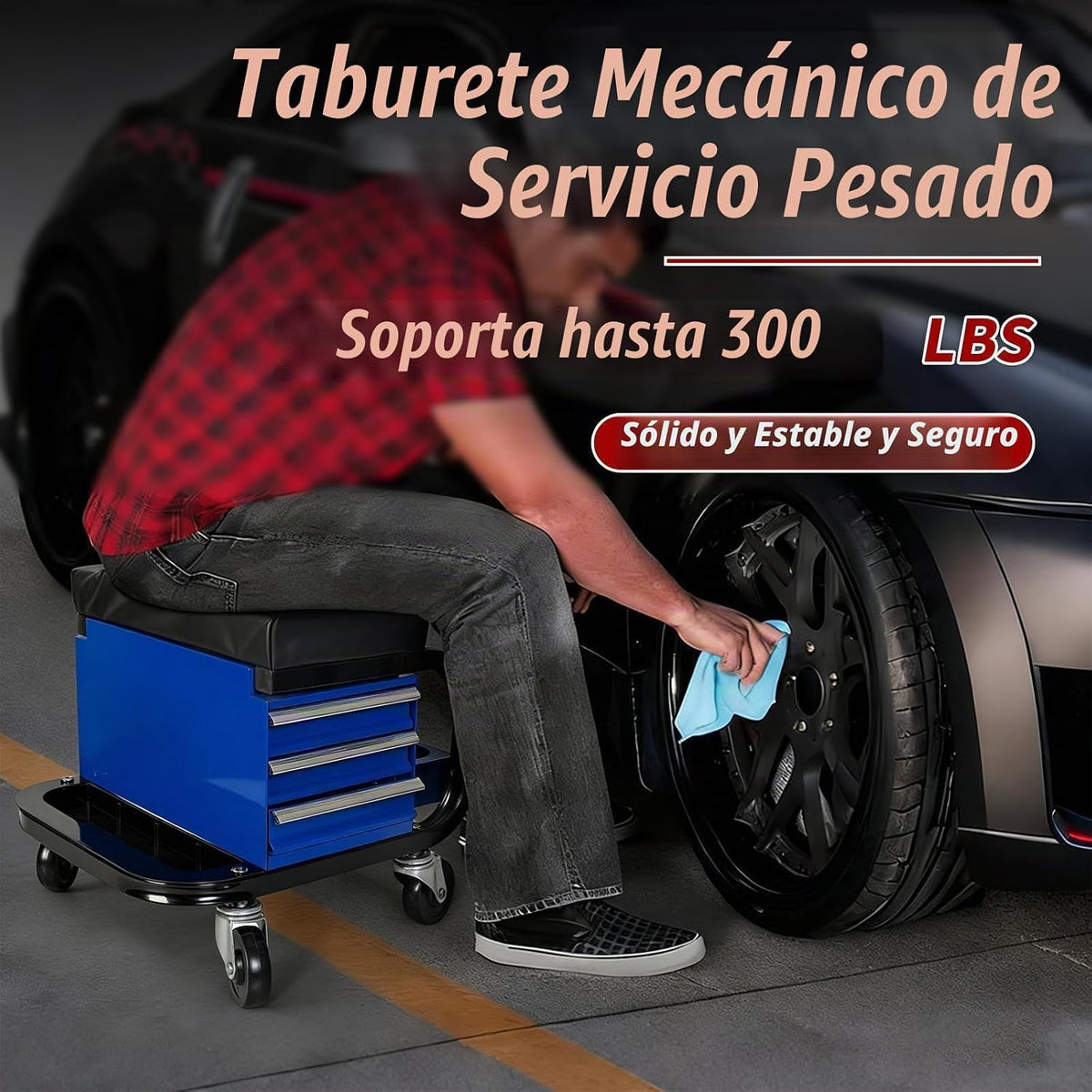 S.Walt Taburete mecánico rodante con ruedas, asiento deslizante con...