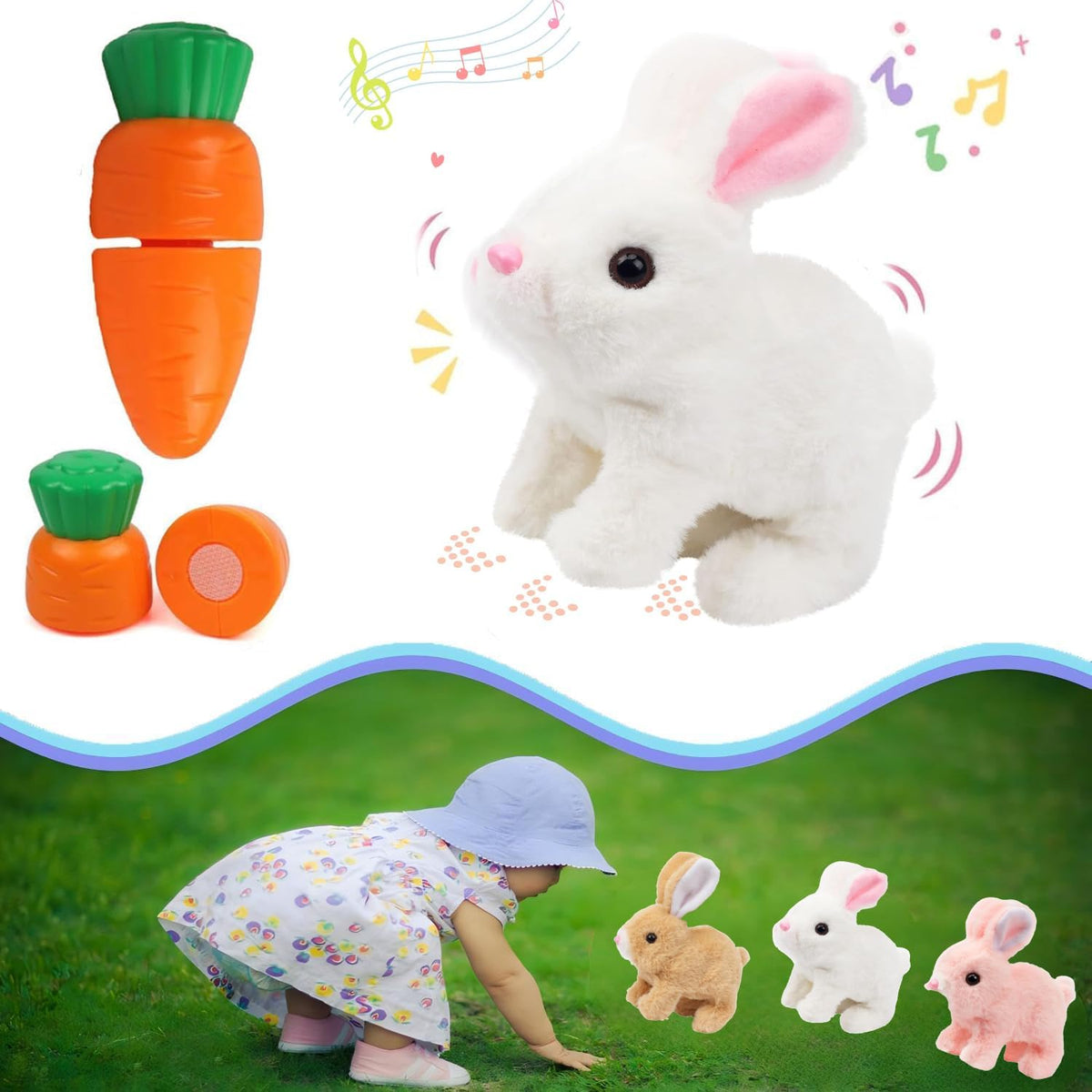 Zloeoa Conejito de peluche de peluche, juguete electrónico interact...