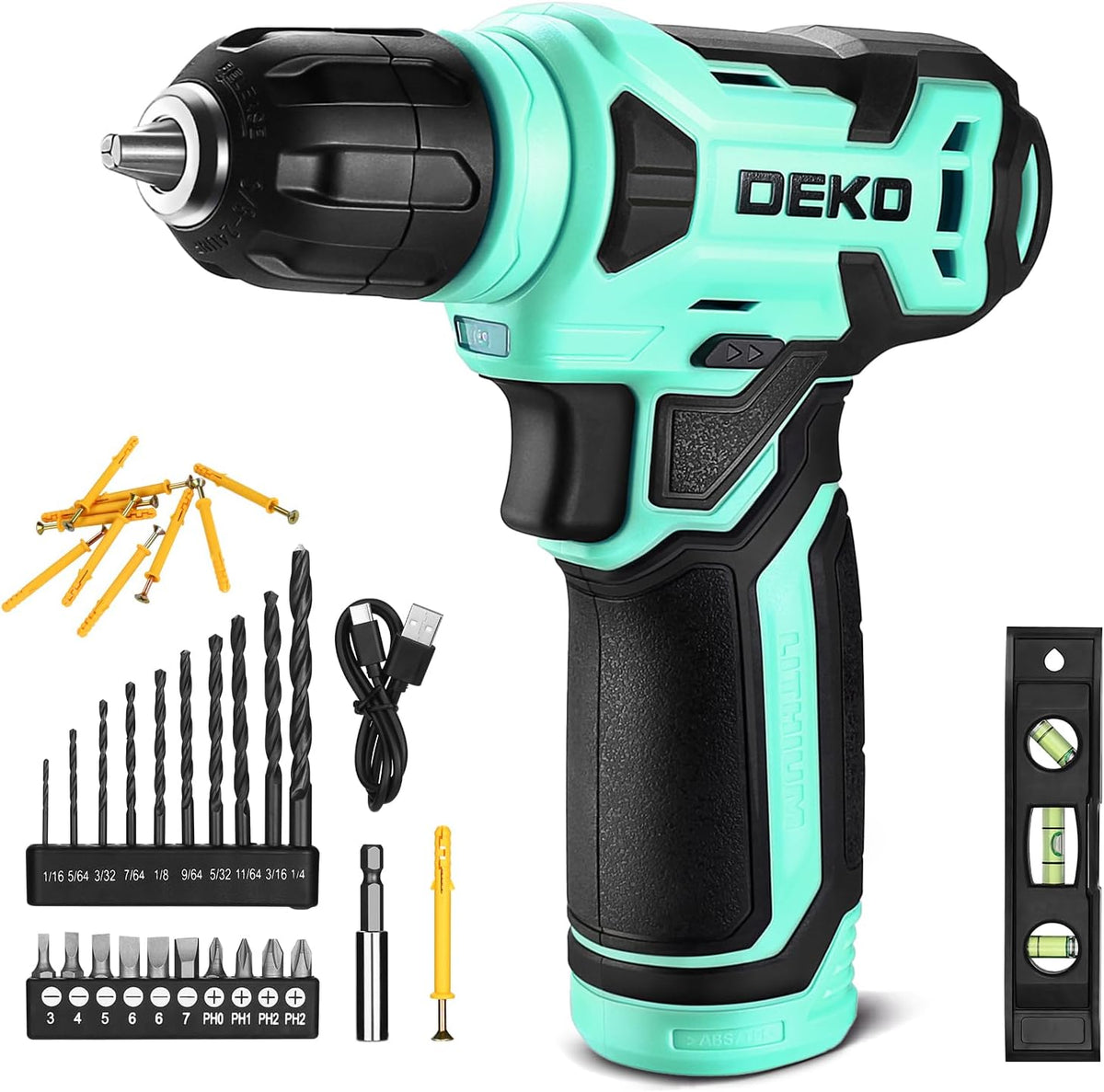 DEKOPRO Taladro inalámbrico de 8 V, juego de taladro con portabroca...
