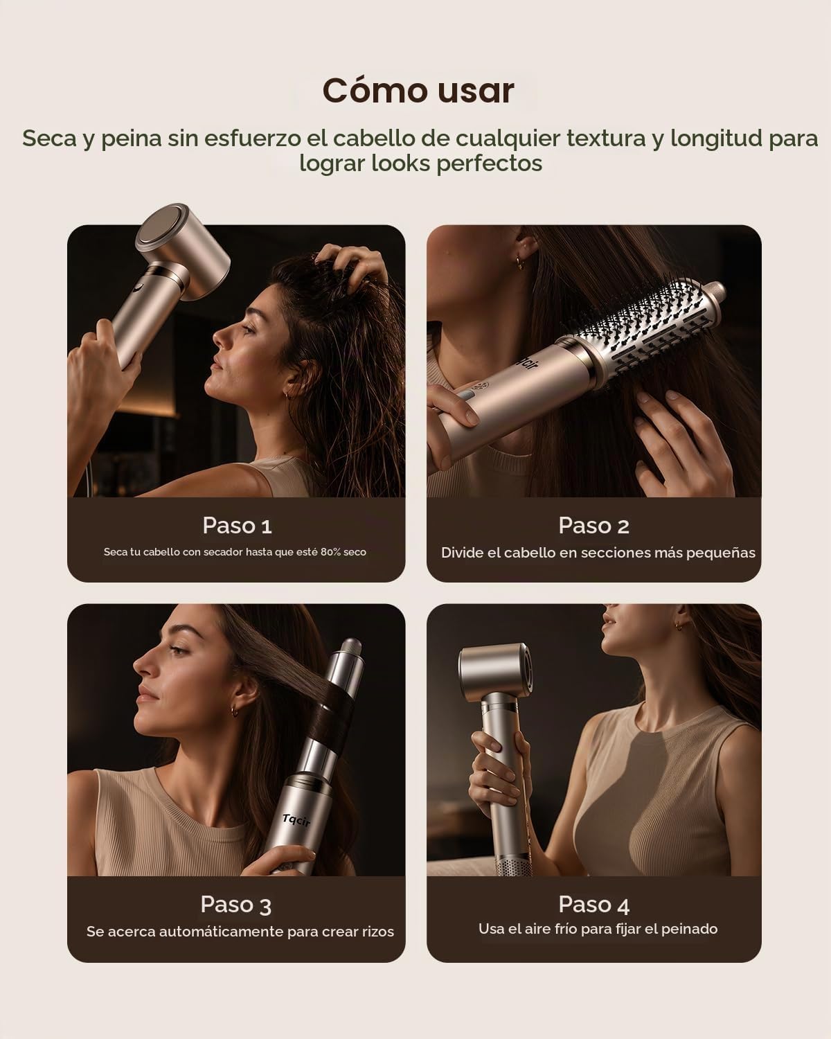 Tqcir Estilizador de aire caliente 8 en 1, cepillo profesional para...