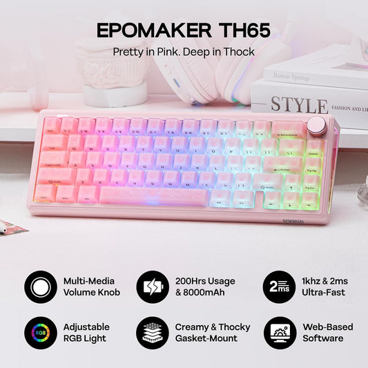 EPOMAKER TH65 Teclado mecánico inalámbrico para juegos con perilla...
