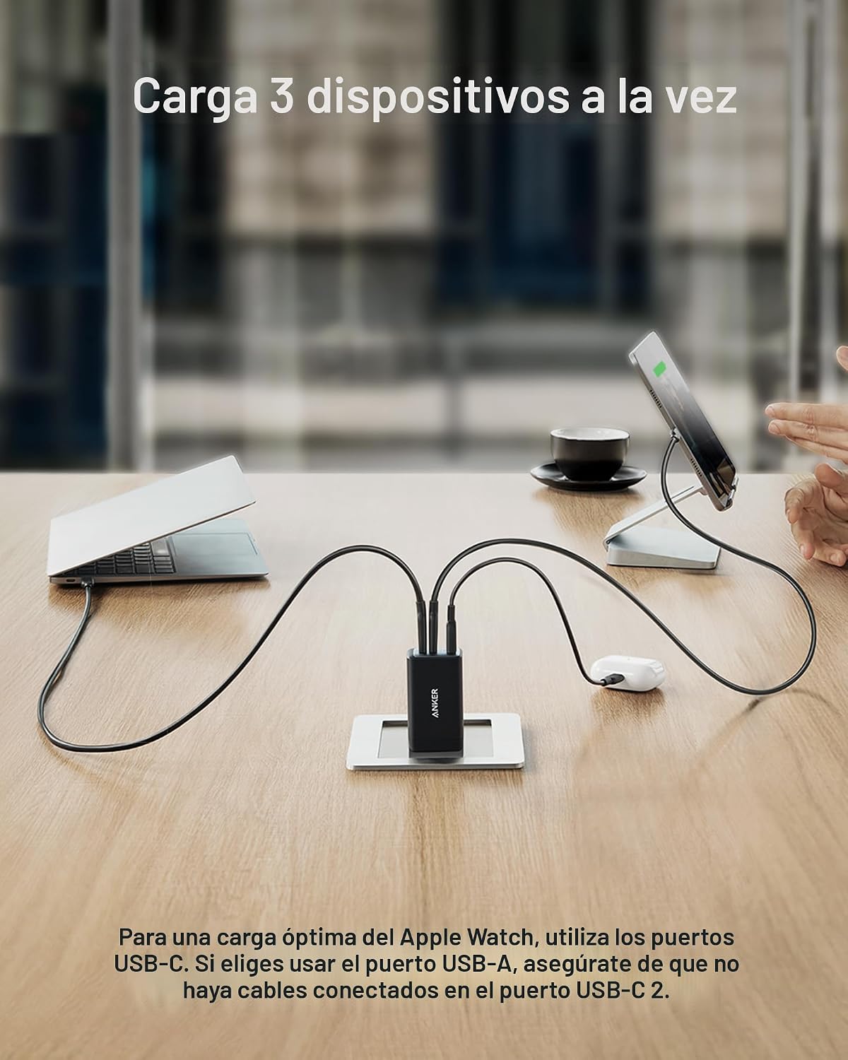 Anker Cargador, 65 W, 3 puertos, rápido, plegable, USB C, bloque de...