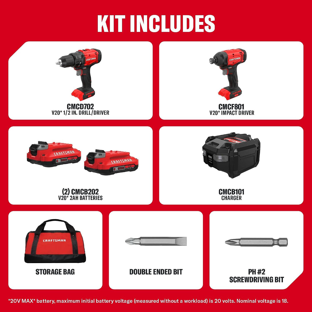 CRAFTSMAN V20 Taladro atornillador inalámbrico y atornillador de im...