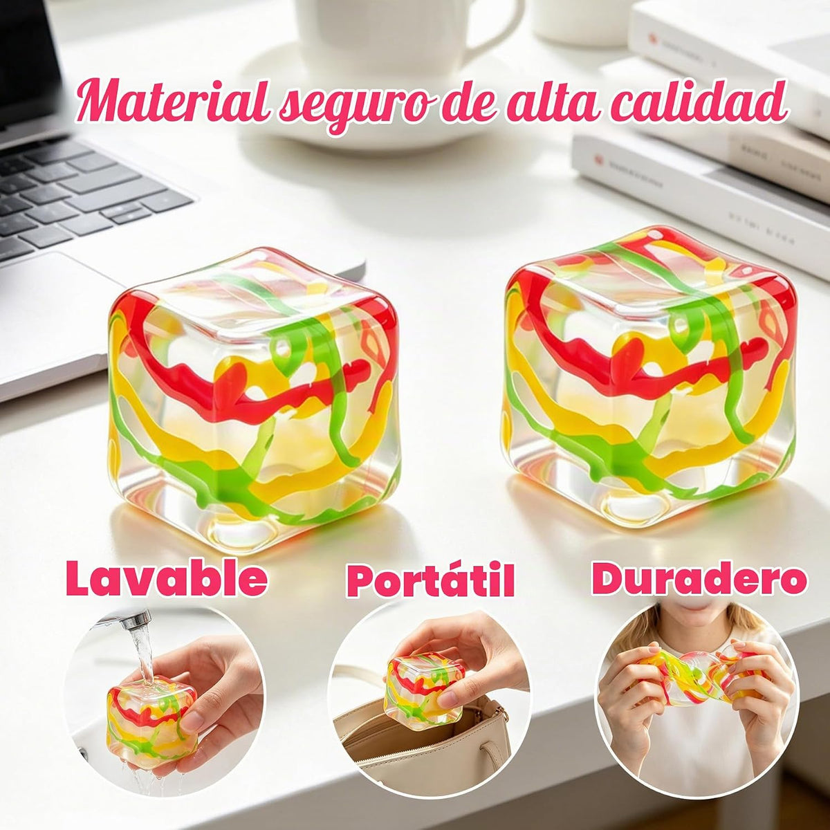 Cubo antiestrés de 1.97 pulgadas, cubo de remolino transparente par...