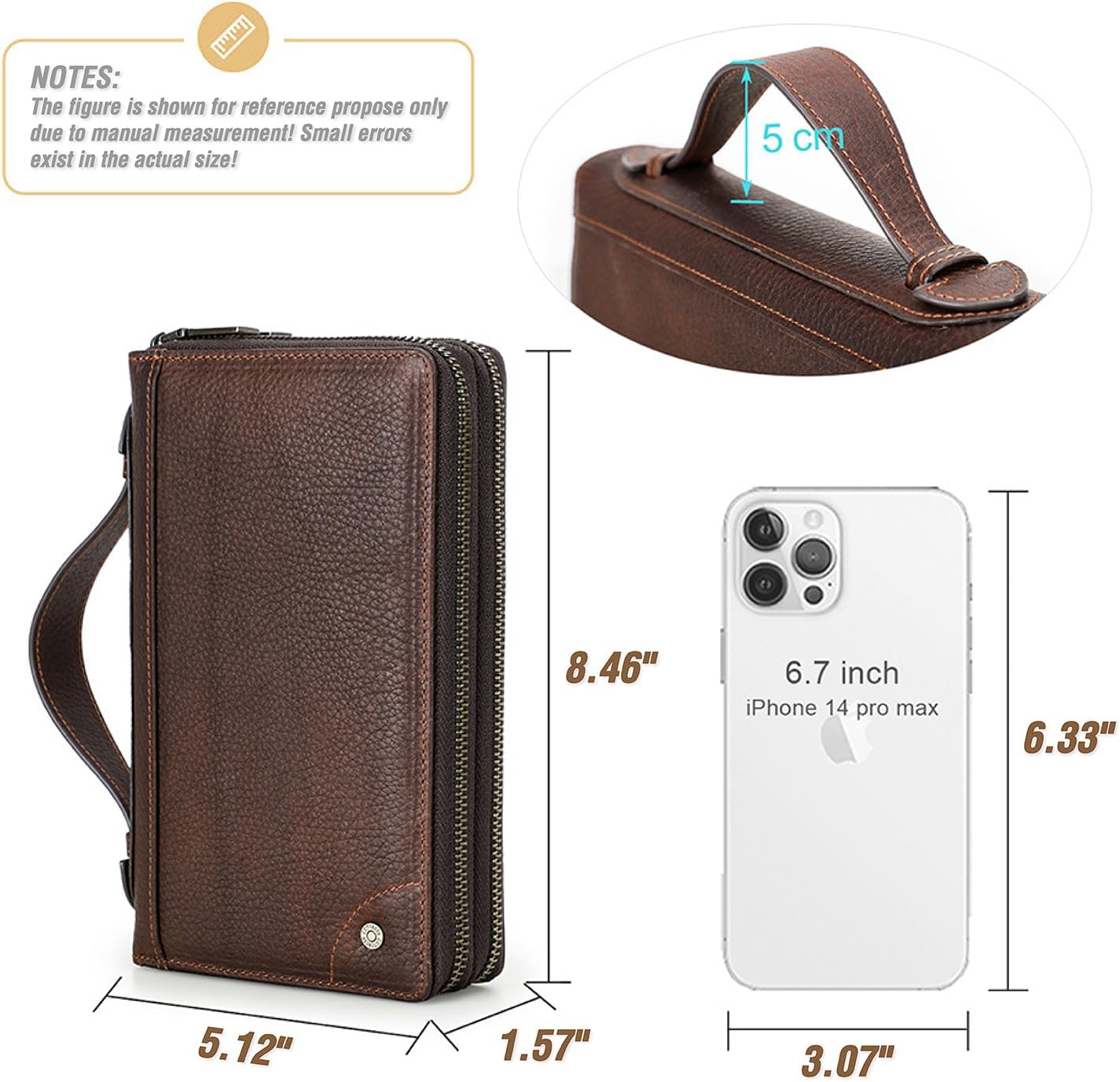 Cartera de cuero genuino de grano superior con cremallera para homb...
