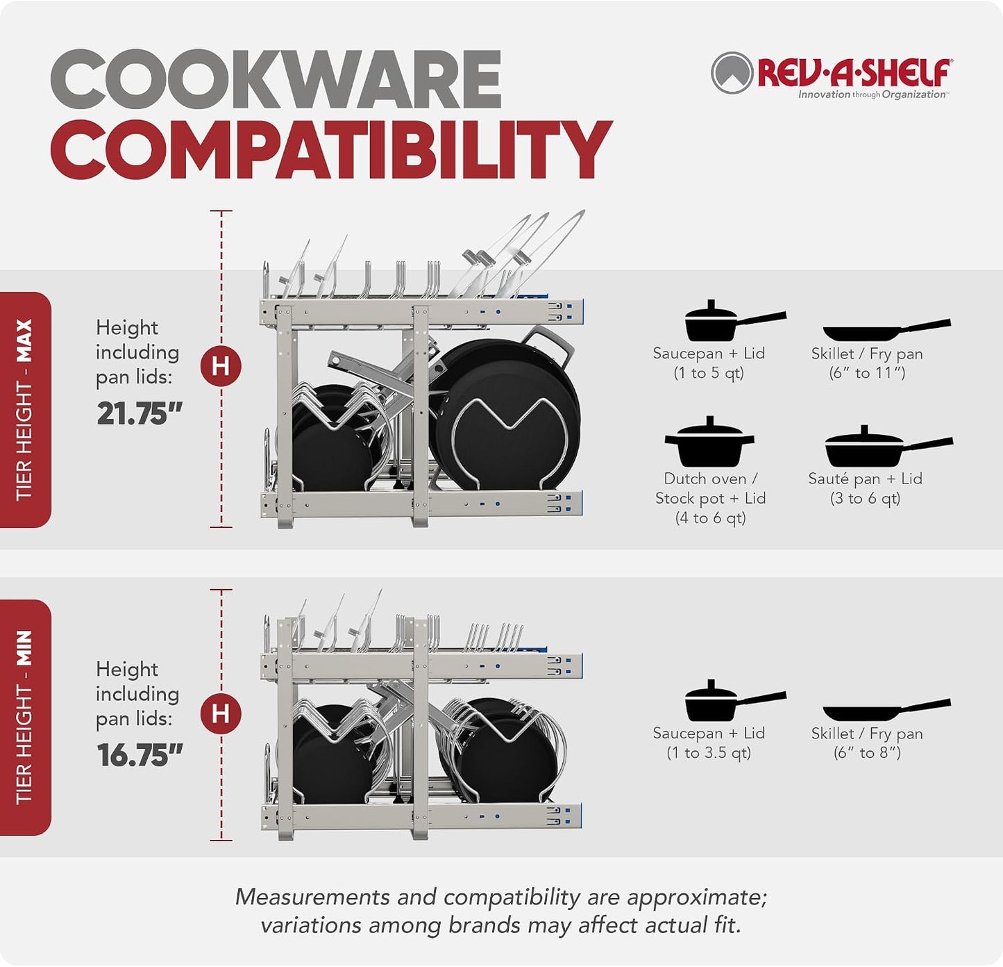 Rev-A-Shelf Organizador de Armario de Cocina Extraíble de 2 Niveles...