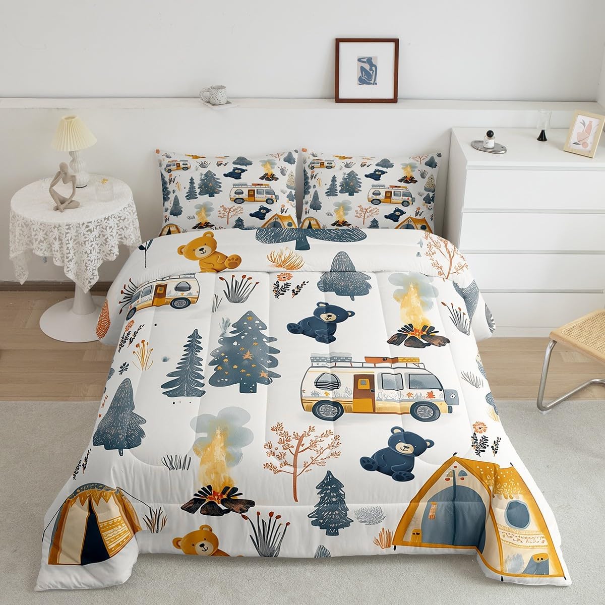 Homewish Juego de ropa de cama con temática de campamento, tamaño m...
