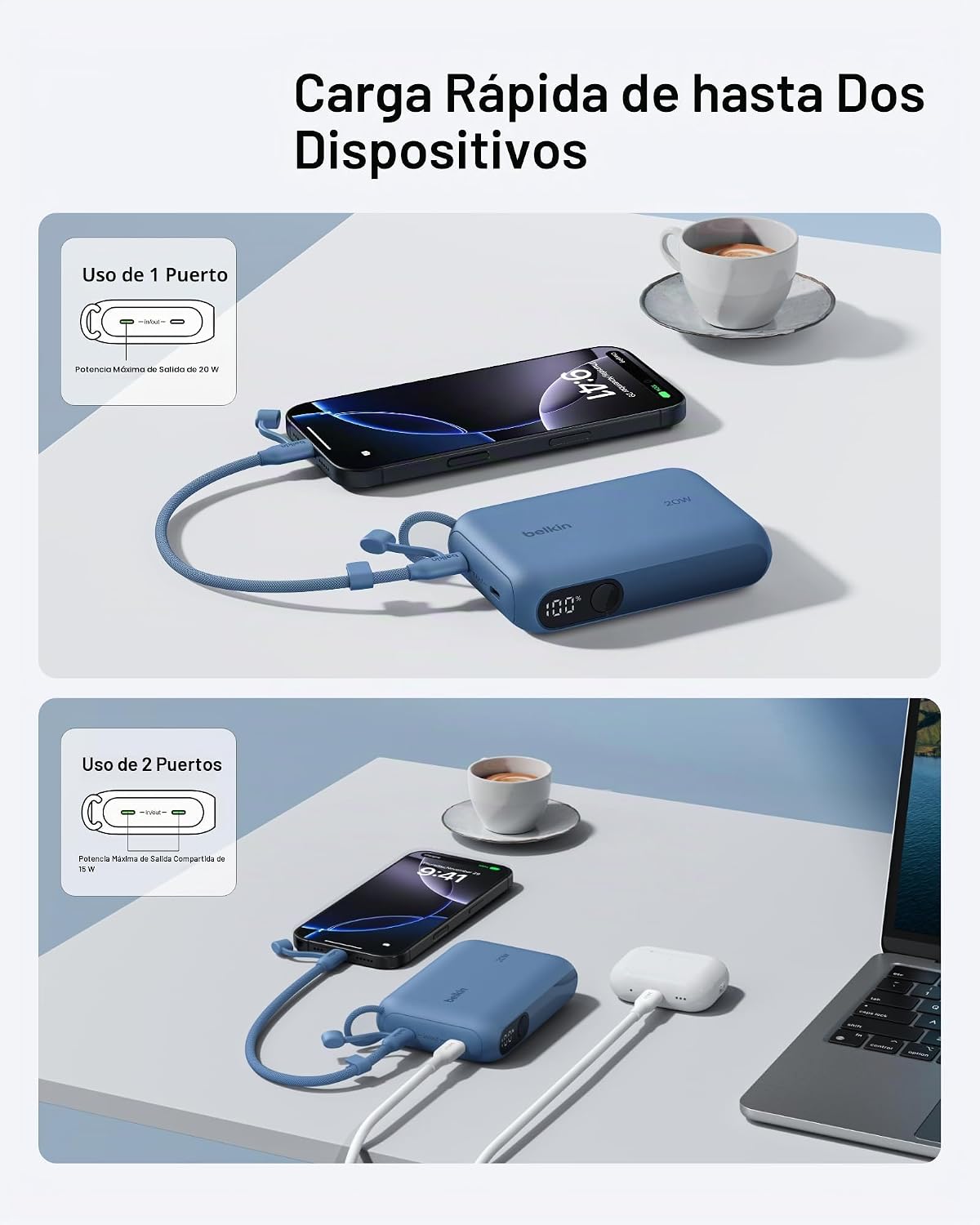 Belkin - Cargador portátil, batería de potencia USB-C delgada de 10...