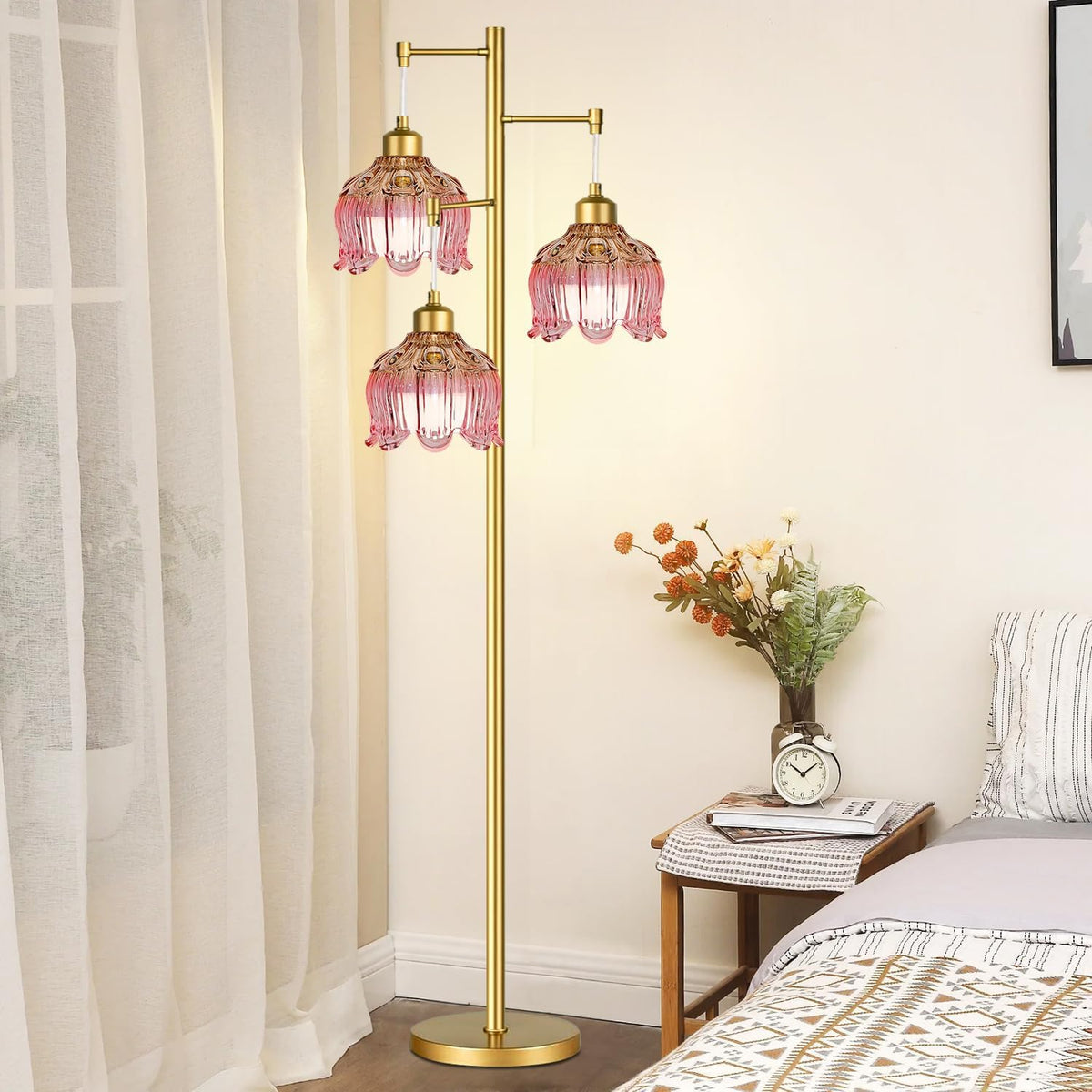 QIYIZM Lámpara de pie rosa para sala de estar, dormitorio, lámpara...