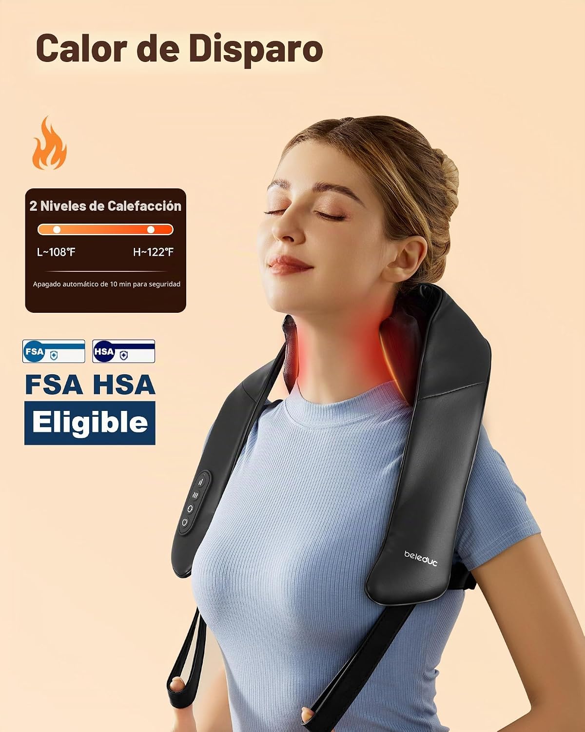 Beleduc Masajeador de cuello y espalda con calor relajante, apto pa...