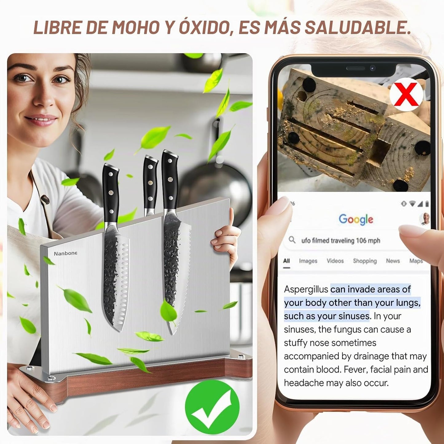Nanbone Bloque magnético para cuchillos sin cuchillos, soporte magn...