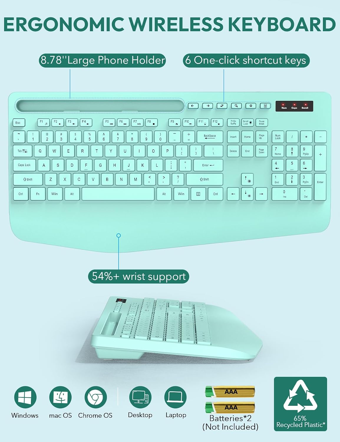 SABLUTE Combo de teclado y mouse inalámbricos, 2.4 GHz, reposamuñec...
