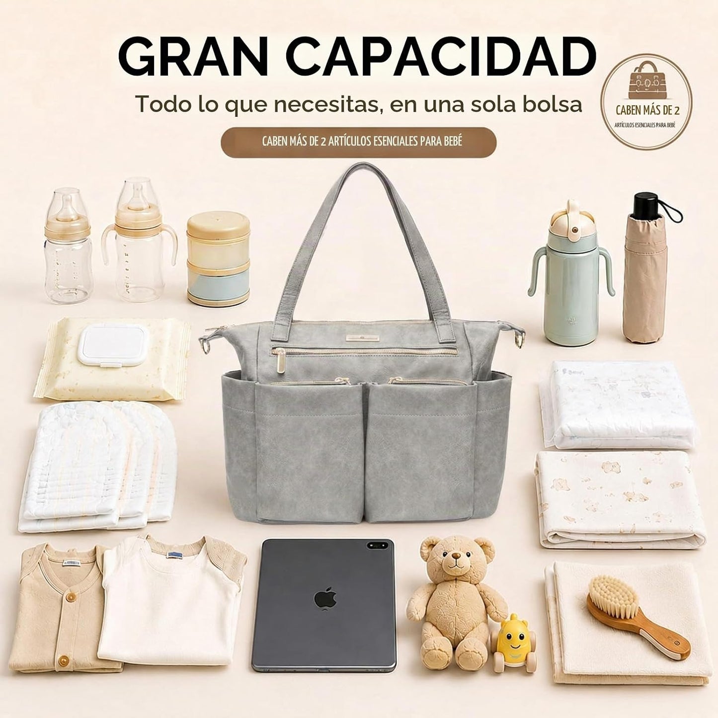 Miss Fong Bolso de cuero para pañales con almohadilla para cambiar,...