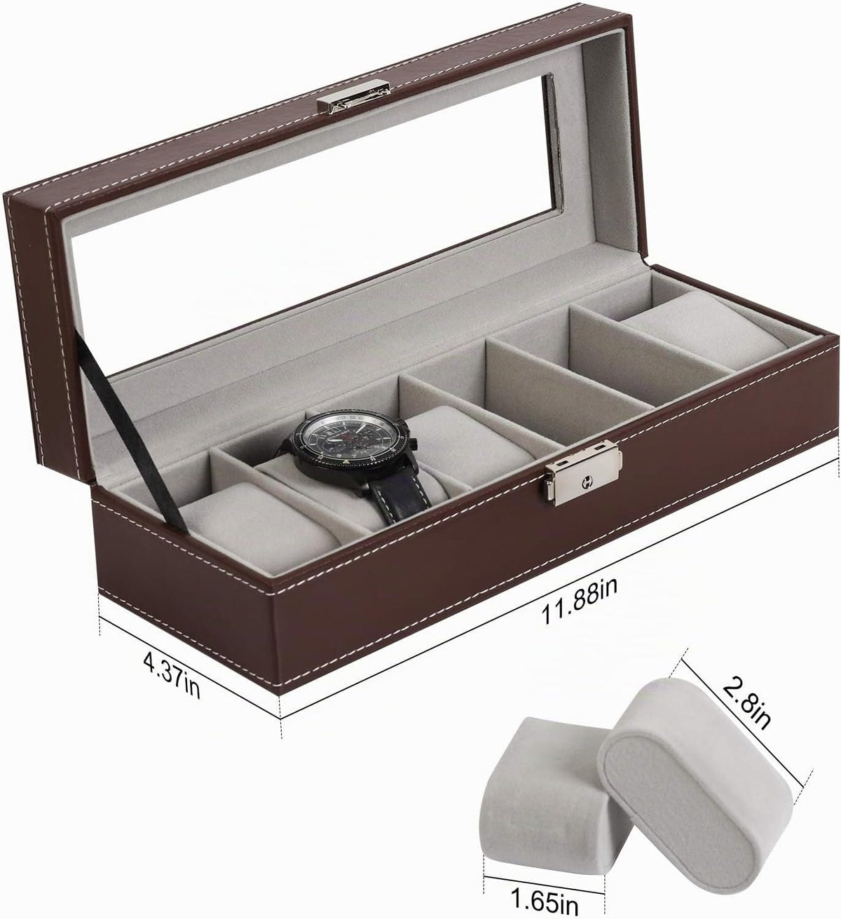 NEX Caja de reloj, 6 ranuras de cuero reloj vitrina de almacenamien...
