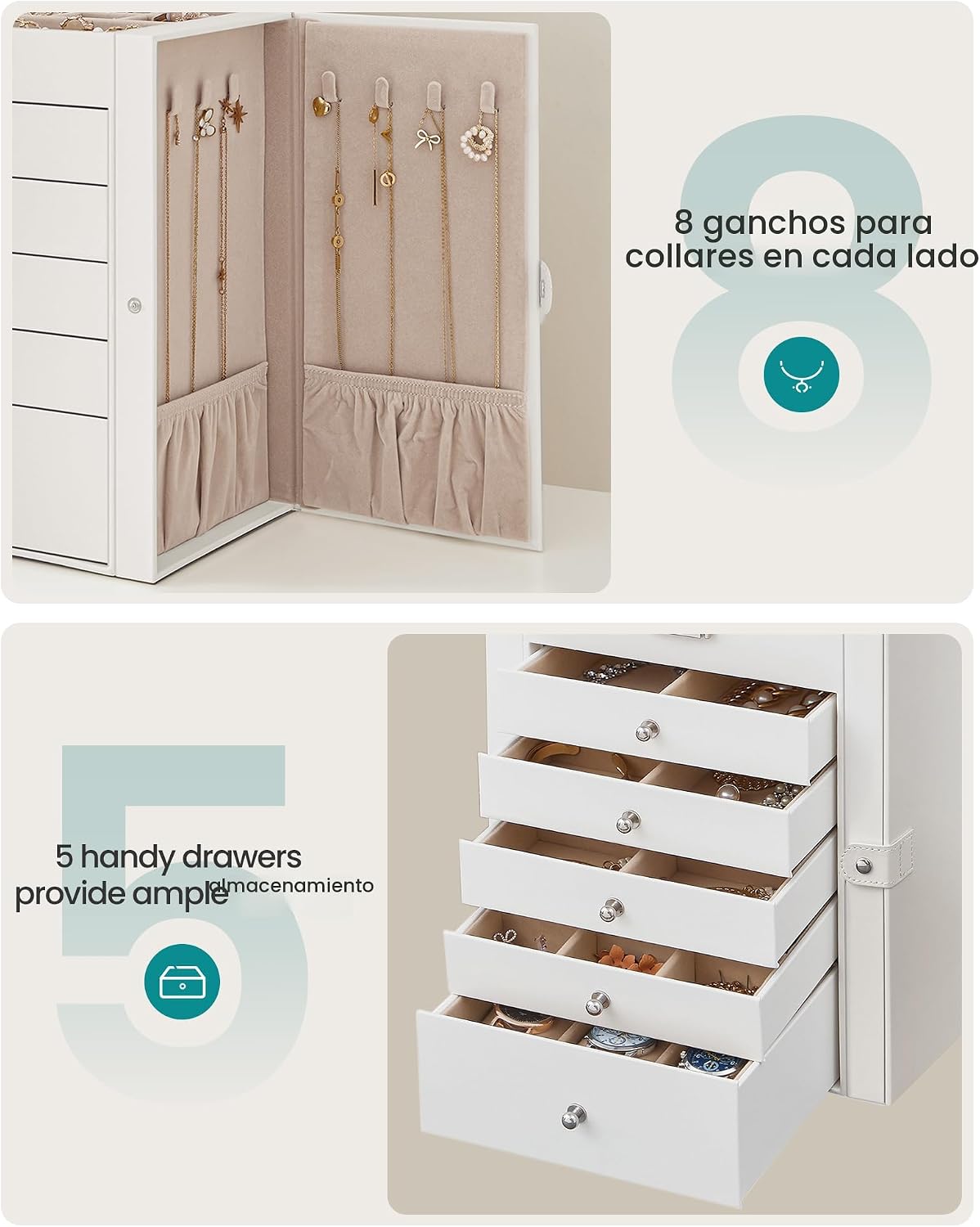 SONGMICS UJBC152W01 Caja organizadora de joyería de 6 capas con 5 c...