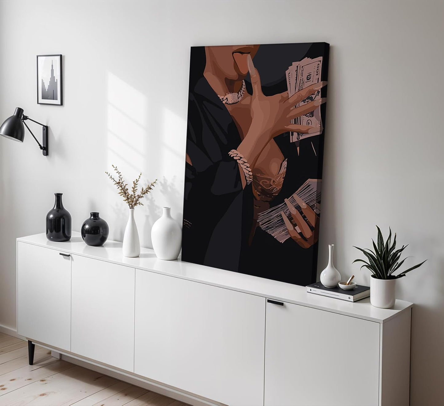 Arte de pared de moda de chica negra con dinero, imágenes de mujere...