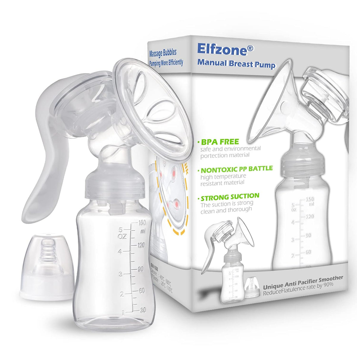 Elfzone Extractor de Leche Manual - Bomba de Mano de Succión Ajusta...
