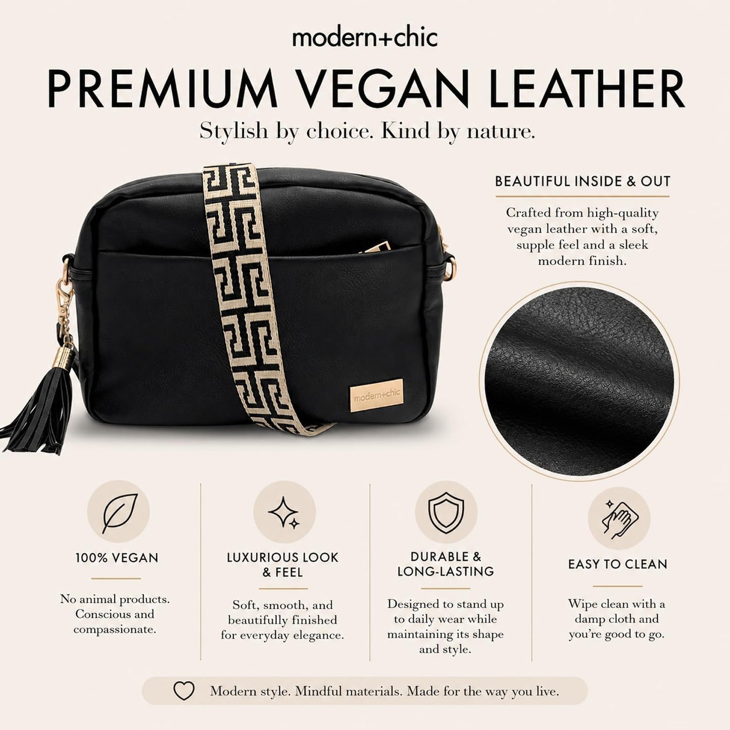Modern+Chic Bolso cruzado Alice: bolso de cuero vegano con amplios...