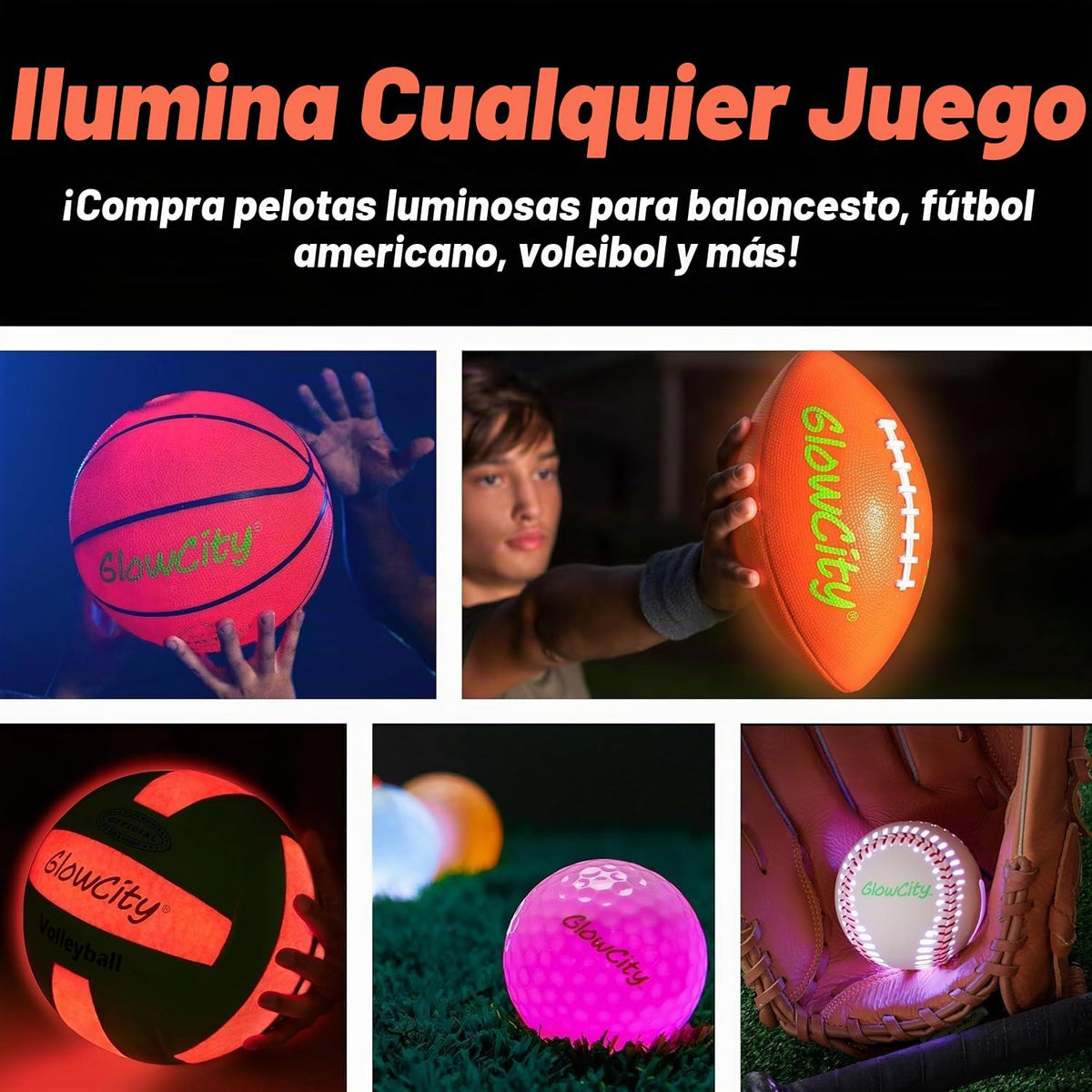 GlowCity Balón de fútbol que brilla en la oscuridad - Tamaños 3, 4,...