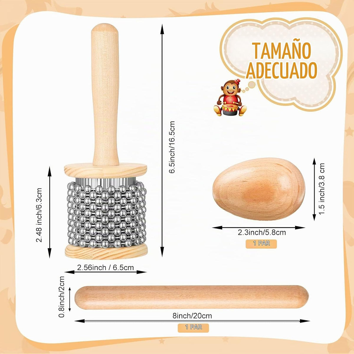 Nuanchu - Juego de instrumentos de percusión de mano de madera, 5 p...