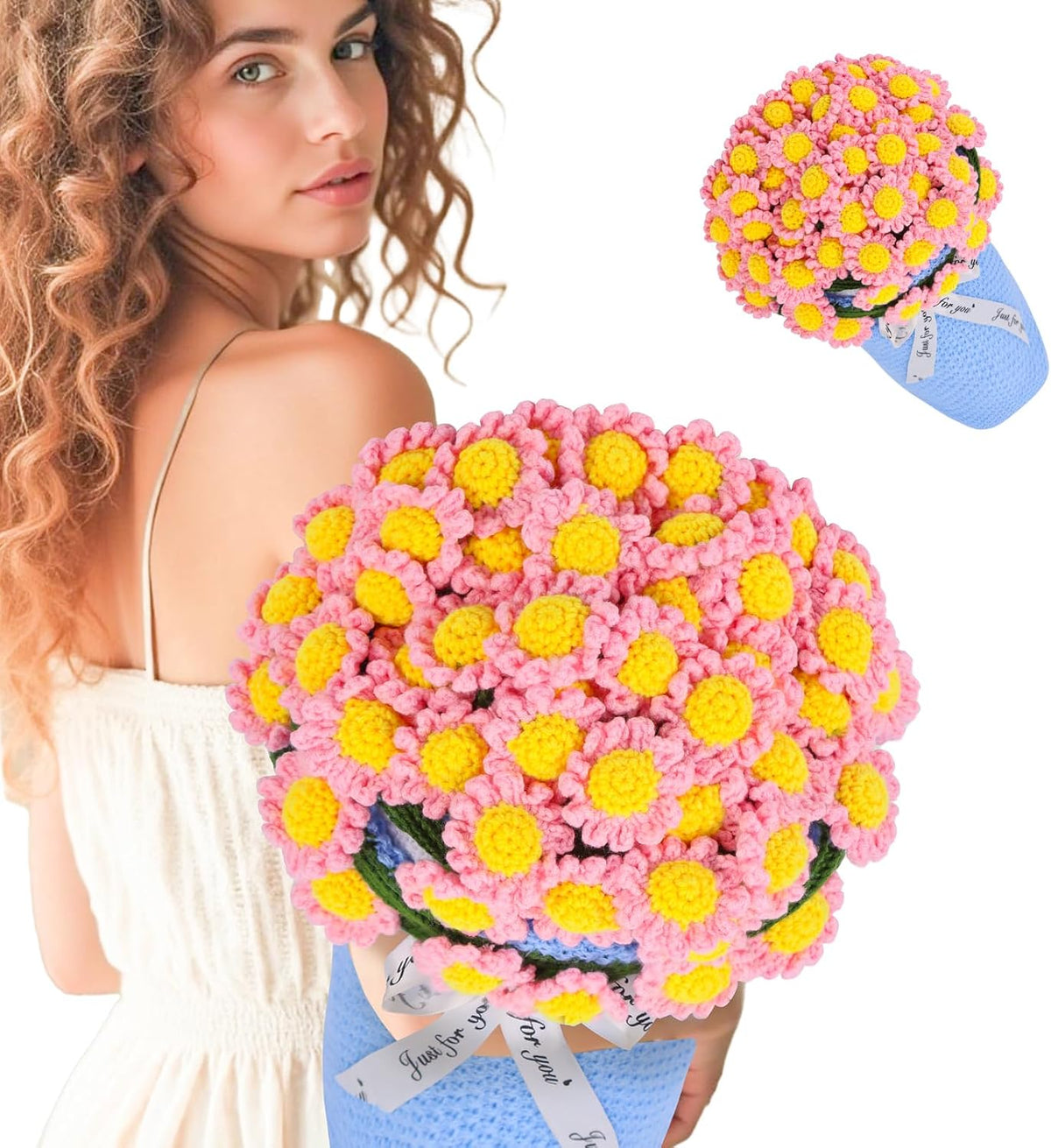 LOKOZ Manta de ramo de flores de ganchillo, manta floral de punto d...