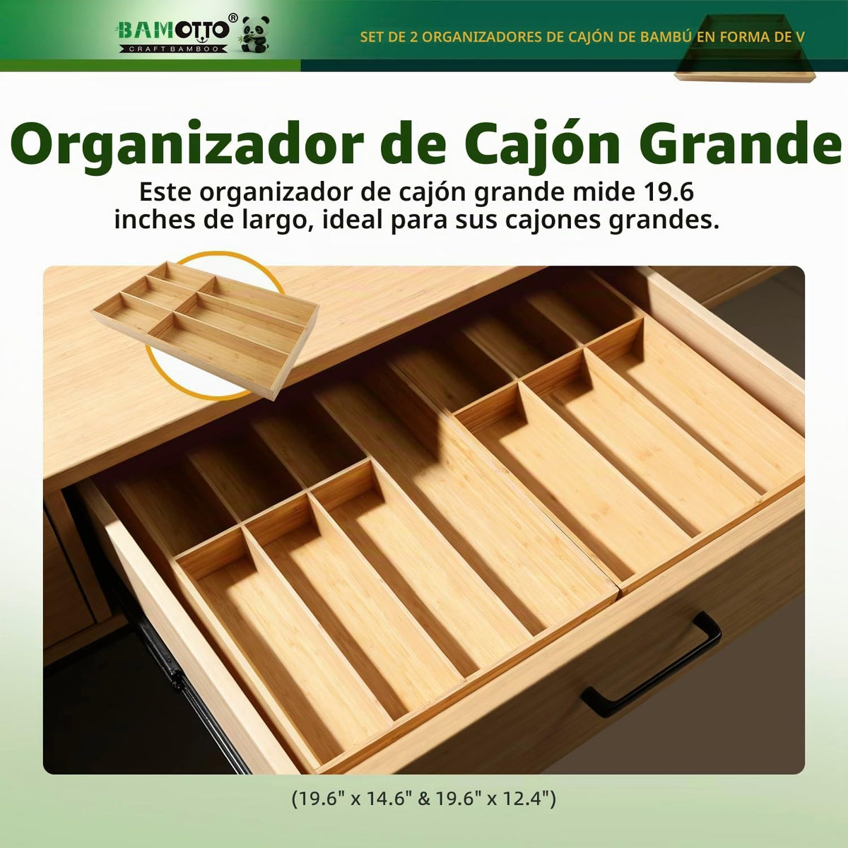 Set de Organizador de Cajones de Bambú en Forma de V Extra Grande d...